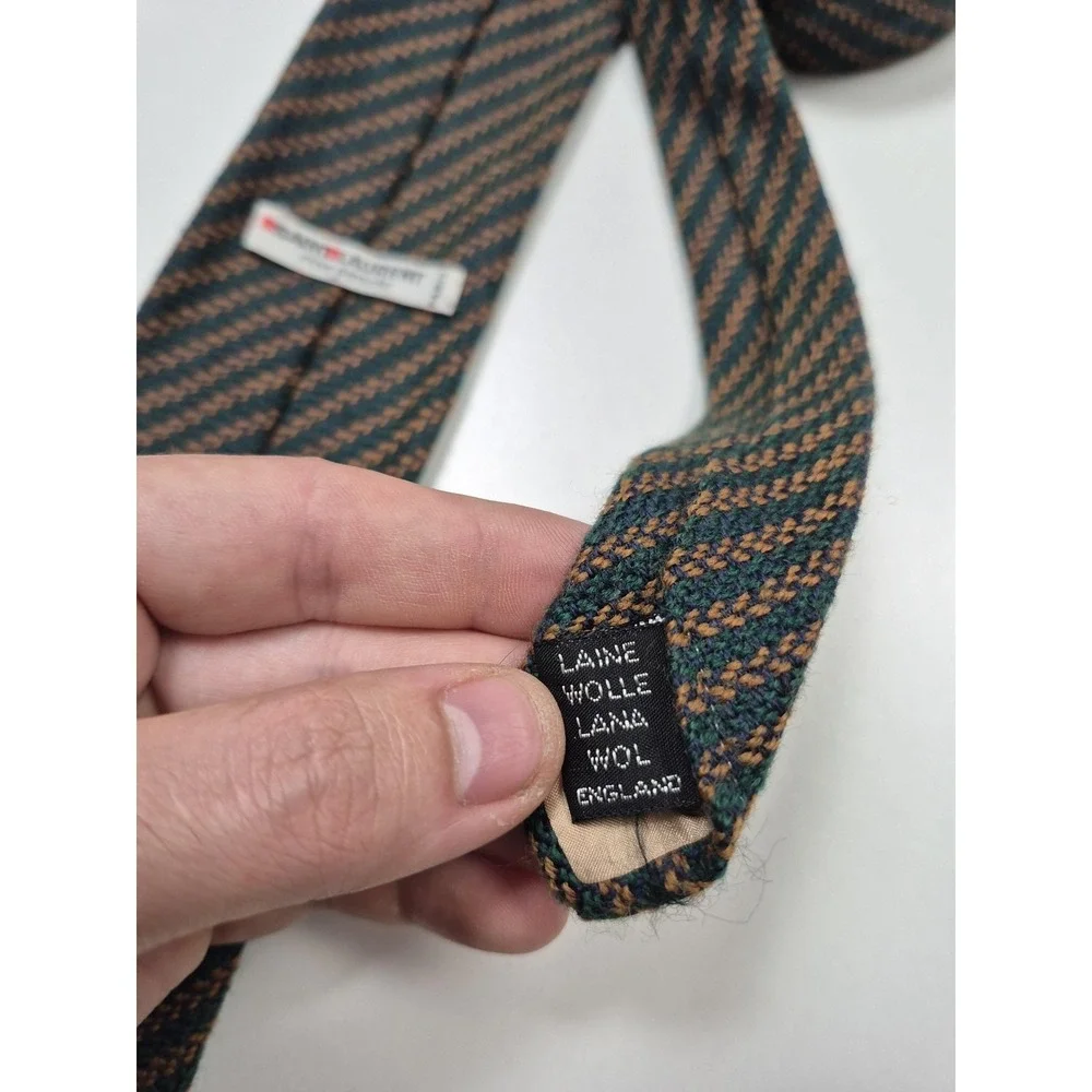 Vintage Saint Laurent Tie Mens One Size Green Striped 100% Wool Made In England